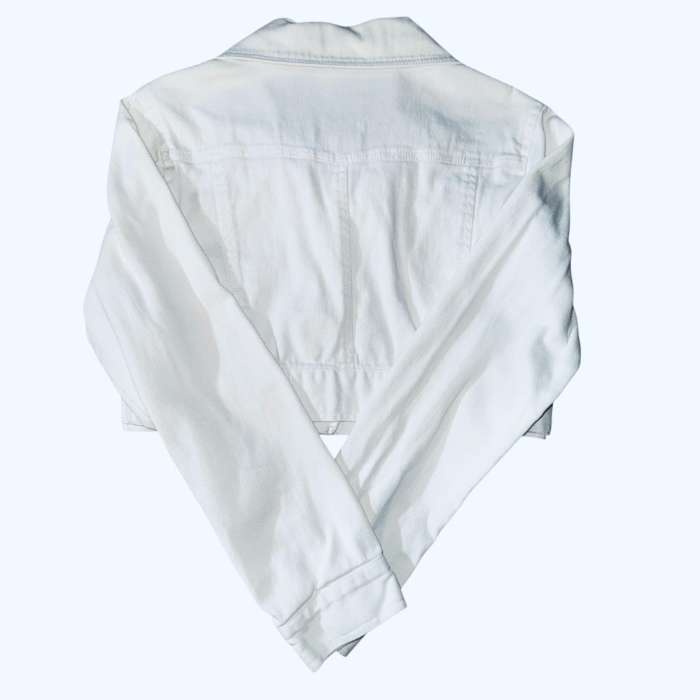 White Cropped Denim Jacket Motherhood Maternity Size M Button Front Stretch - Picture 3 of 5